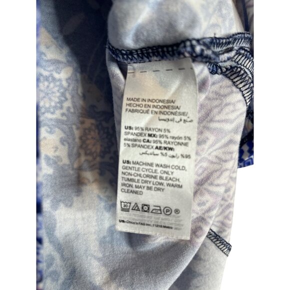 Chicos Blue Patchwork Print Blouse Medium Short Sleeve Boho Floral Top - Picture 9 of 12